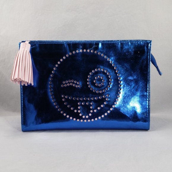 Bath & Body Works Women Metallic Blue Perfed Emoji Cosmetic Bag - Picture 1 of 8